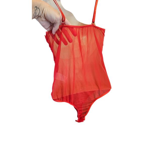 NWT kaei & shi see through lace red thong bodysuit lingerie sexy L lace intimate - Picture 3 of 9
